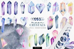 漂亮的水晶钻石手绘水彩png插画元素素材【0563】-procreatechahua