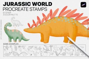 侏罗纪公园的恐龙线条插画Procreate笔刷【0679】-procreatechahua