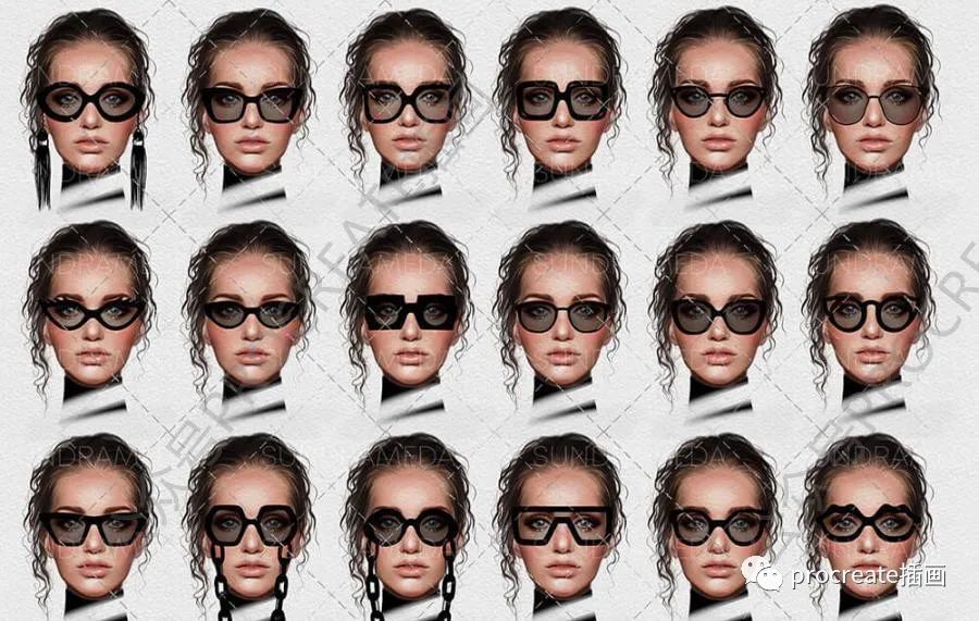 图片[7]-100个不同眼镜造型图案的procreate笔刷【0502】-procreatechahua