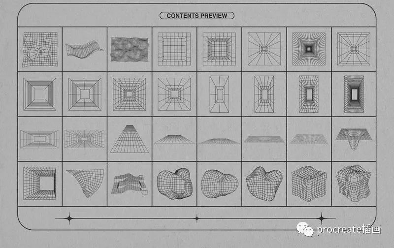 图片[7]-潮流酸性风格的抽象几何线框矢量形状素材包【0547】-procreatechahua