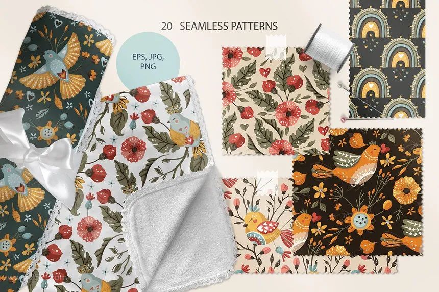 图片[7]-卡通手绘可爱的春天花鸟主题矢量插画素材【0561】-procreatechahua