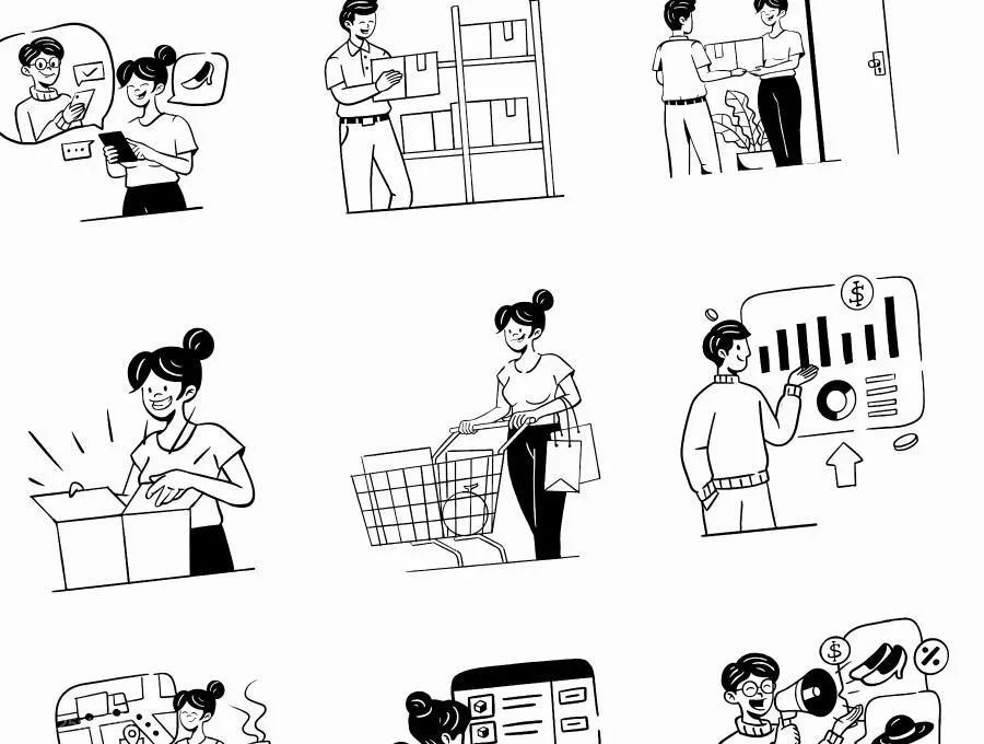 图片[7]-手绘风格的电商主题人物矢量插画素材【0628】-procreatechahua