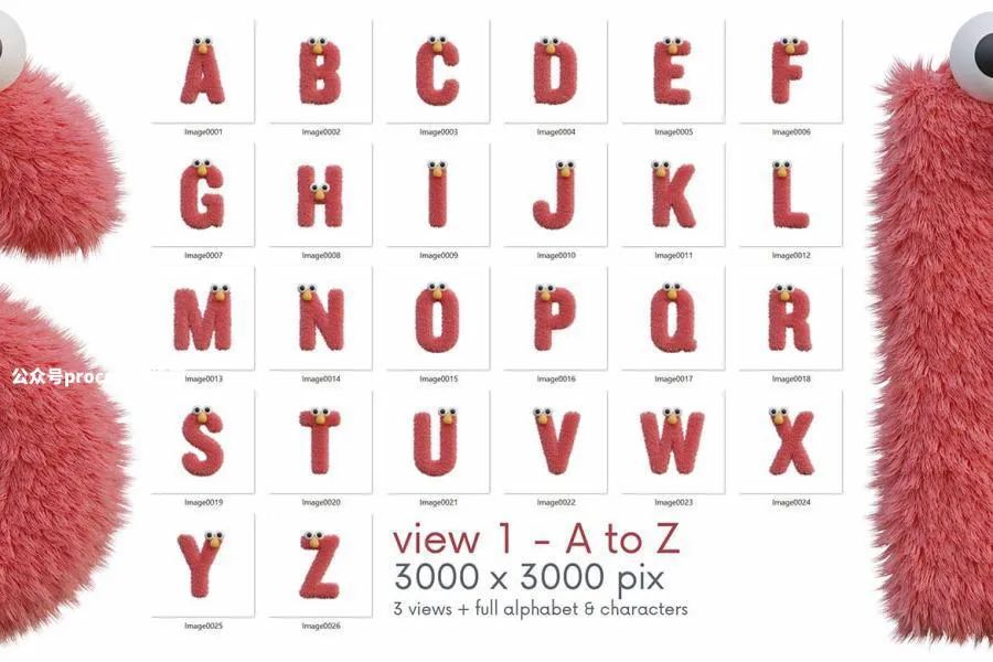 图片[7]-3D渲染毛绒质感可爱俏皮的卡通毛怪英文装饰字体【0717】-procreatechahua