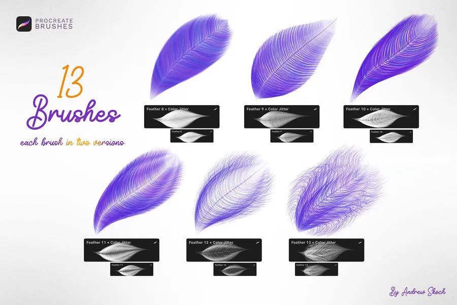 图片[7]-细腻逼真的梦幻羽毛形状Procreate图案笔刷【0771】-procreatechahua
