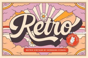 70年代怀旧复古风格的手写立体英文海报字体【0750】-procreatechahua