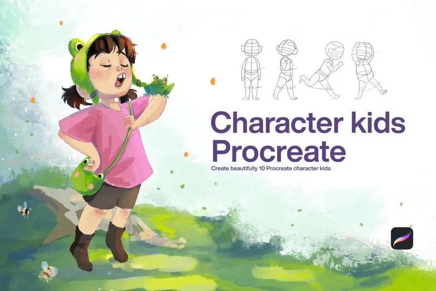 儿童小孩站立全身像动作起稿procreate图案笔刷【0761】-procreatechahua