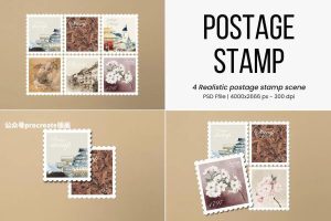 传统标准尺寸大小的方形邮票设计展示psd贴图样机模板【0769】-procreatechahua