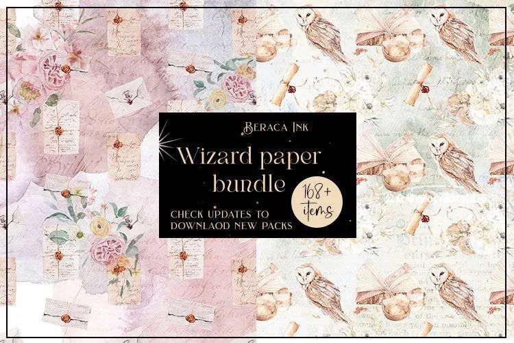 图片[1]-一套神秘、复古的做旧效果，魔法、巫师主题剪贴画素材【0783】-procreatechahua