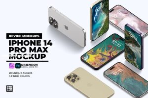 iPhone 14 Pro Max等距视角手机模型展示的psd贴图样机模板【0804】-procreatechahua