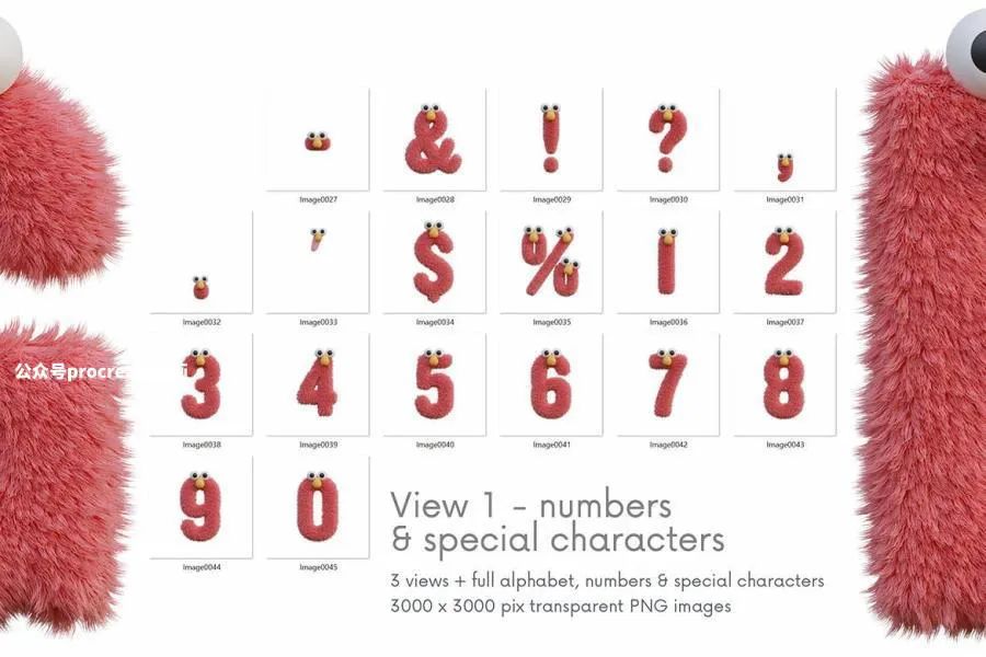 图片[8]-3D渲染毛绒质感可爱俏皮的卡通毛怪英文装饰字体【0717】-procreatechahua