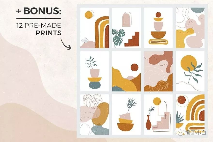 图片[8]-现代风格的抽象形状和植物插画素材【0096】-procreatechahua