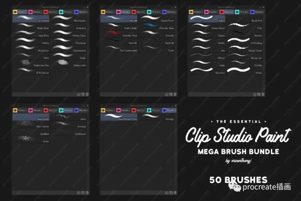 图片[8]-clip studio paint软件专用的多种高质量笔刷套装【0262】-procreatechahua
