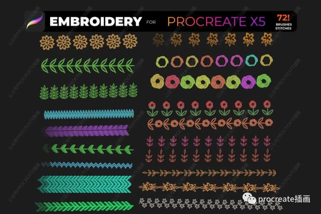 图片[7]-72款复古刺绣效果Procreate笔刷套装【0383】-procreatechahua