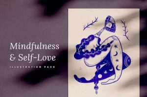 蓝色夸张的手绘女性人物插画素材分享【0069】-procreatechahua