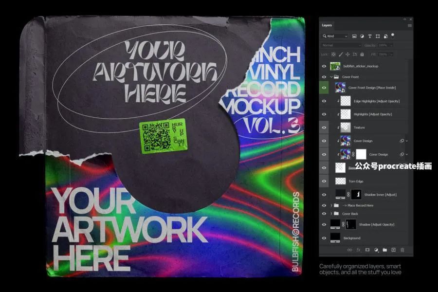 图片[9]-7英寸的黑胶唱片全息贴纸撕边音乐专辑周边模型样机素材【0720】-procreatechahua