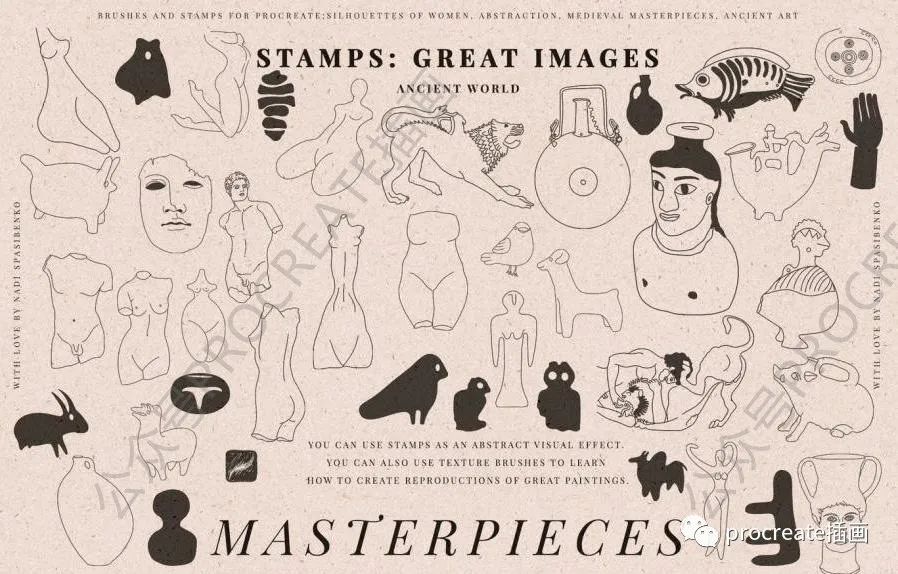 图片[9]-抽象手绘艺术风格的中世纪古埃及罗马主题图案ps笔刷（支持procreate）【0436】-procreatechahua