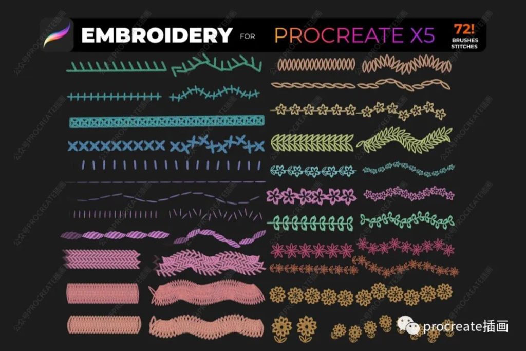 图片[9]-72款复古刺绣效果Procreate笔刷套装【0383】-procreatechahua