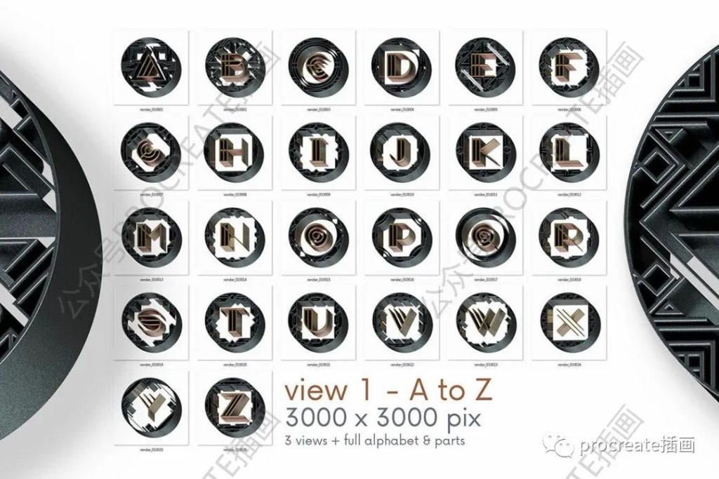 图片[10]-Artdeco风格的3D立体英文字体【0391】-procreatechahua