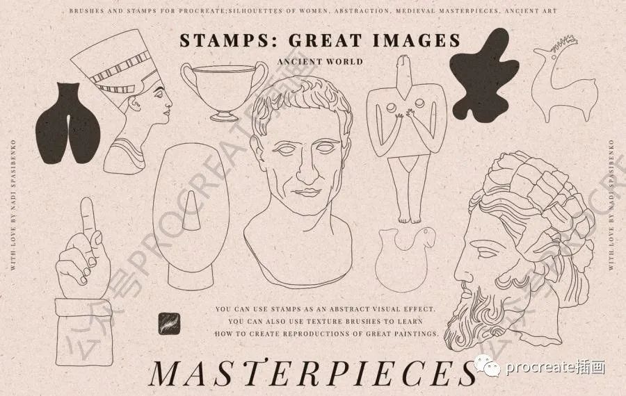 图片[10]-抽象手绘艺术风格的中世纪古埃及罗马主题图案ps笔刷（支持procreate）【0436】-procreatechahua