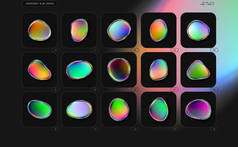 图片[10]-活力有机形态的液态彩虹色气泡水珠图形元素【0554】-procreatechahua