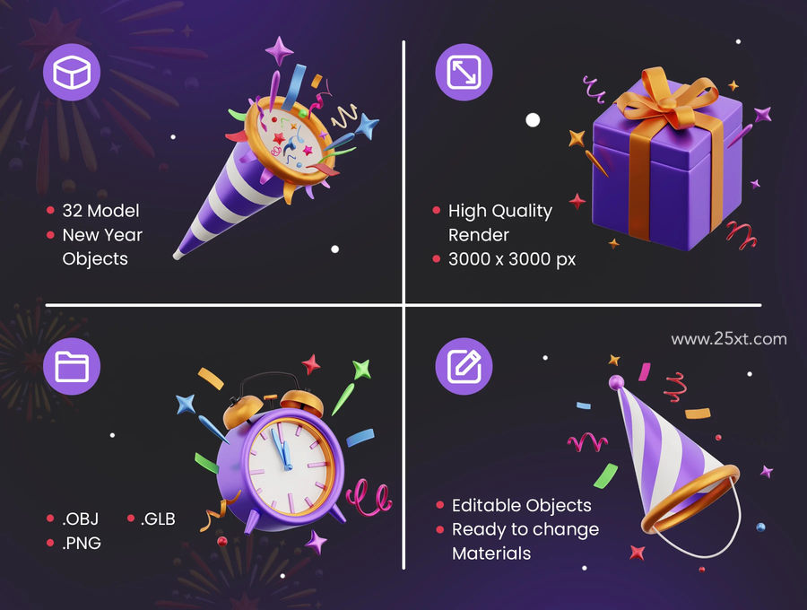 图片[4]-新年庆祝主题派对尾牙宴的3d立体插画模型素材【0824】-procreatechahua