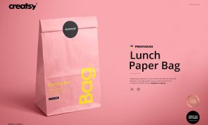 高级的带圆形密封贴纸的食物外卖打包纸袋PSD样机【0845】-procreatechahua