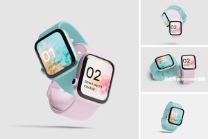 多角度多组合的智能手表ui设计展示psd样机素材【0849】-procreatechahua