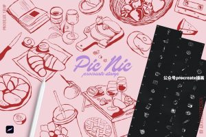 67款复古精美的野餐邮票主题图案印章Procreate笔刷【0923】-procreatechahua