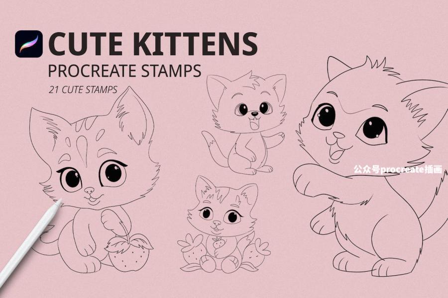 图片[3]-可爱小猫线稿图案的procreate笔刷【0970】-procreatechahua