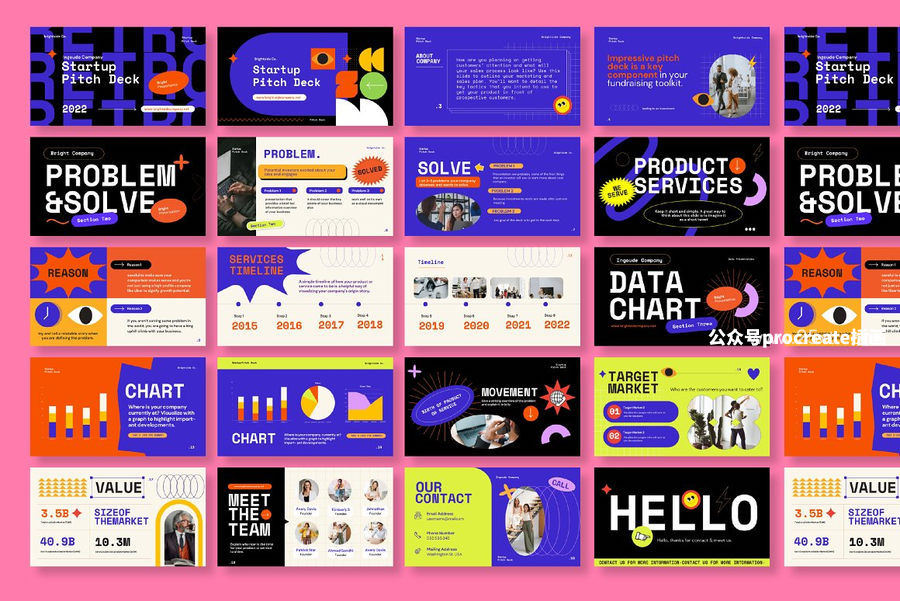 图片[2]-90年代复古潮流风格的ppt幻灯片演示文稿模板【0994】-procreatechahua