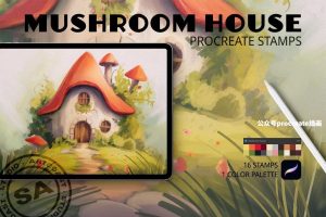 卡通蘑菇屋主题线条图案Procreate笔刷【0982】-procreatechahua