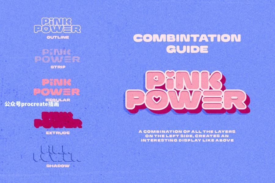 图片[3]-甜美可爱复古的3D分层英文无衬线字体【0990】-procreatechahua