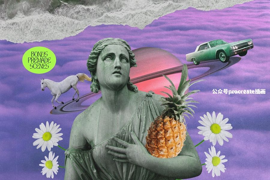 图片[2]-复古怪诞美学的自然占星元素拼贴叠加图片免抠图素材【1041】-procreatechahua