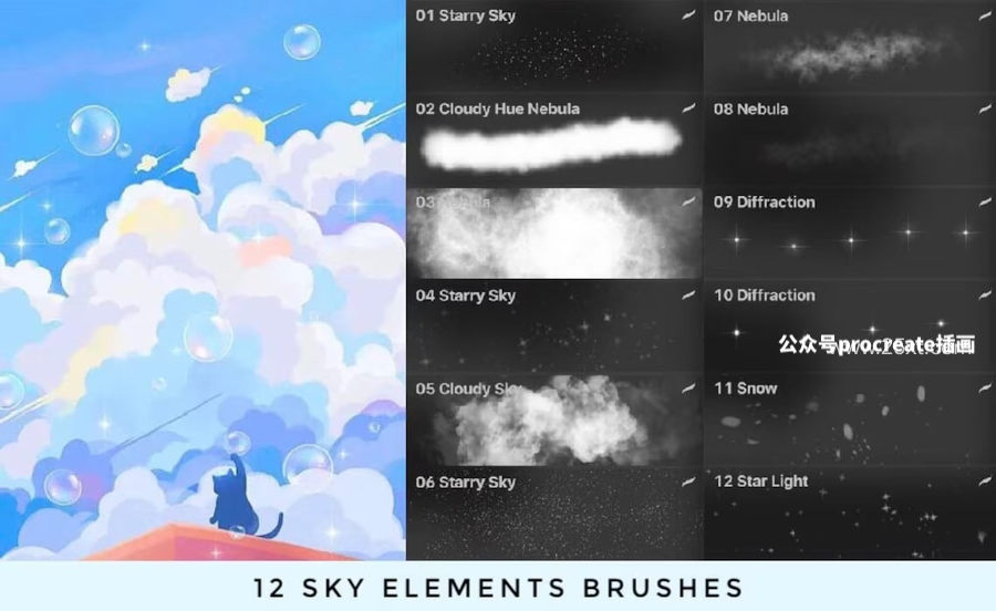 图片[3]-72个云彩和天空图案的Procreate笔刷【1028】-procreatechahua