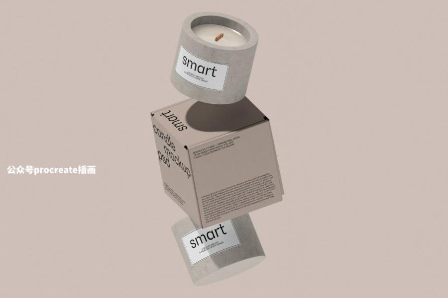图片[3]-水泥烛台和纸盒包装的设计展示样机psd素材【1037】-procreatechahua