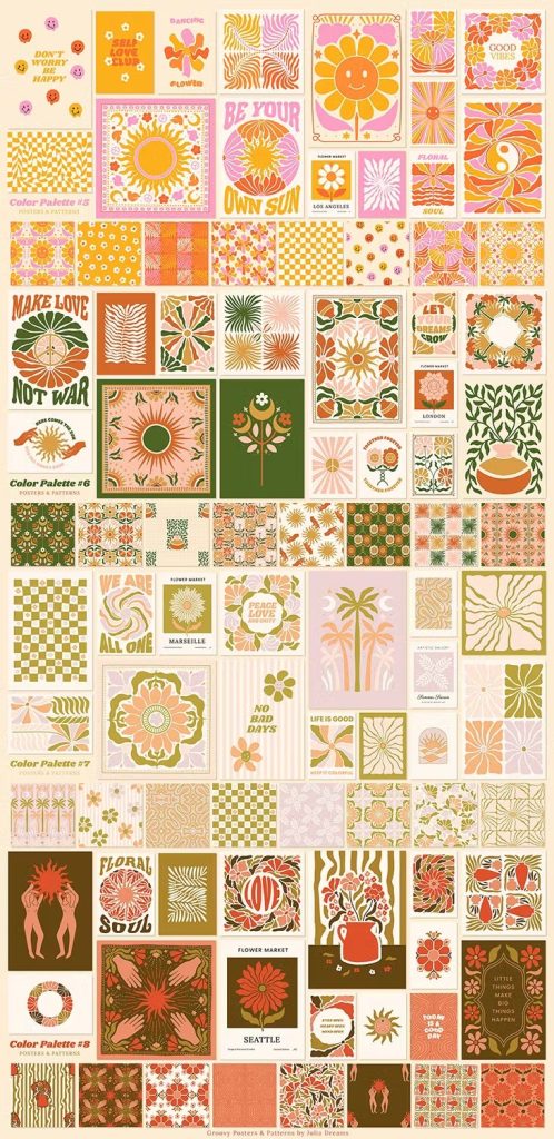图片[3]-一套70年代波西米亚风格的抽象Groovy迷幻海报和花卉纹理图案素材包【1052】-procreatechahua