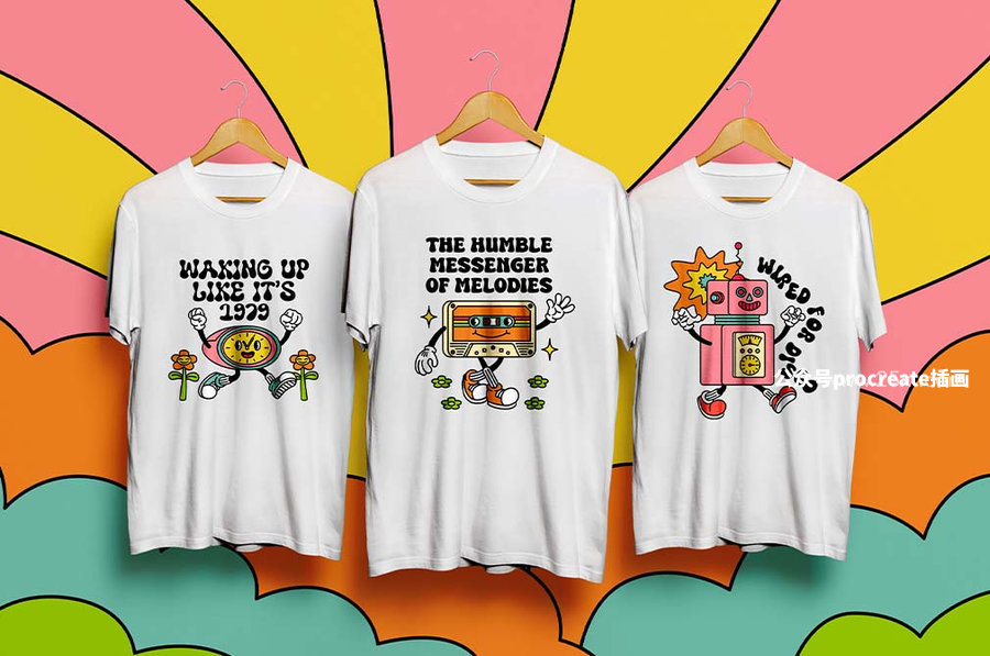 图片[7]-70 年代复古有趣的科技设备卡通拟人化形象插画素材【1051】-procreatechahua