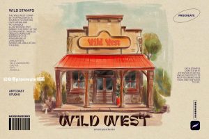 西部牛仔主题的线条插画图案Procreate笔刷【1044】-procreatechahua