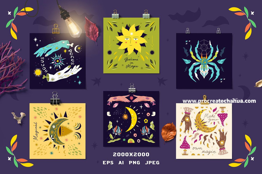 图片[3]-星座花卉魔法主题的手绘风格彩色矢量插画素材【1059】-procreatechahua