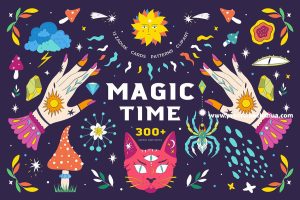 星座花卉魔法主题的手绘风格彩色矢量插画素材【1059】-procreatechahua