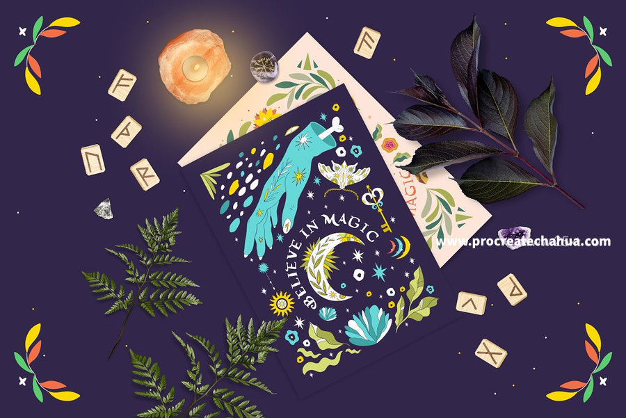 图片[6]-星座花卉魔法主题的手绘风格彩色矢量插画素材【1059】-procreatechahua