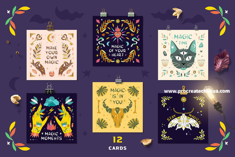 图片[2]-星座花卉魔法主题的手绘风格彩色矢量插画素材【1059】-procreatechahua