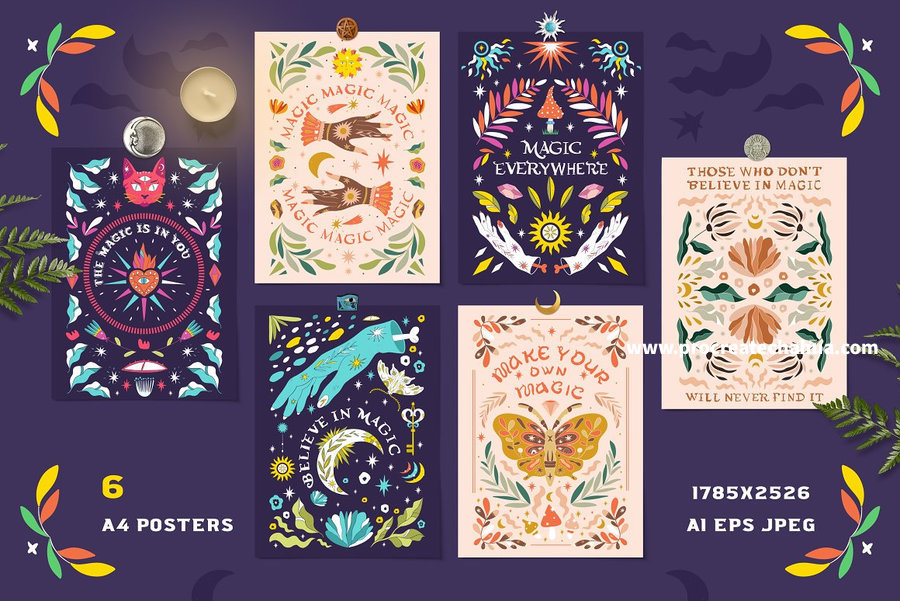 图片[8]-星座花卉魔法主题的手绘风格彩色矢量插画素材【1059】-procreatechahua