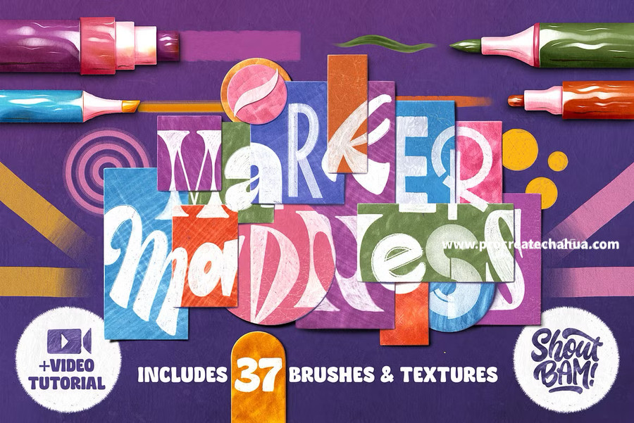 图片[1]-超现实主义字体风格的马克笔艺术字Procreate笔刷 【1099】-procreatechahua