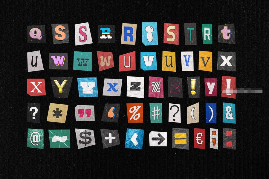 图片[3]-一组复古风格剪纸形状的英文字母剪贴画素材【1147】-procreatechahua