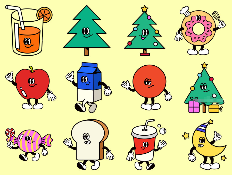 图片[2]-创意复古风格的卡通形象矢量插画素材【1151】-procreatechahua