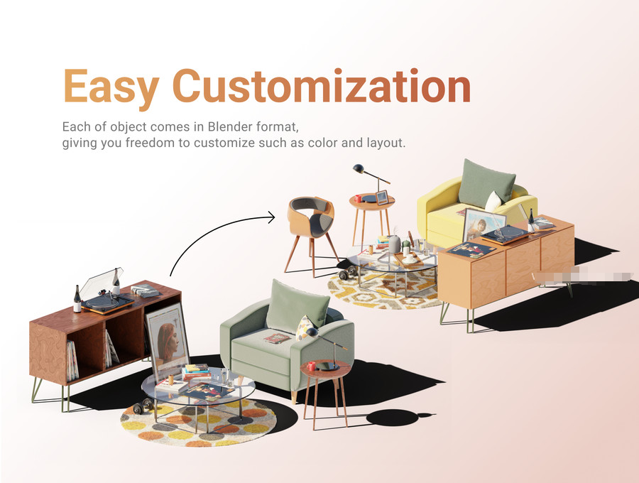 图片[3]-室内家具组合场景的3d立体插画blender模型【1188】-procreatechahua