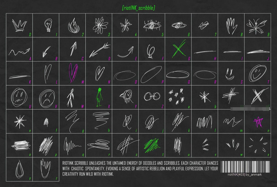 图片[5]-混乱潦草线条的手写涂鸦英文字体【1185】-procreatechahua